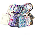 PU Leather Round Keychain Bracelet With Matching Wristlet Wallet for Women Girls