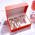 2025 Fashion Rose Gold Zircon Charm Bracelet Gift Watch Set Rhinestone Necklace Watch Set for Women