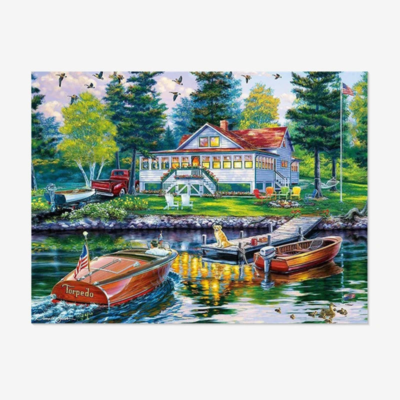 5D Full Drill Square/Round Diamond Painting DIY Gifts Picture Mural Wharf Boat Scenery Home Decor Environment Friendly Custom