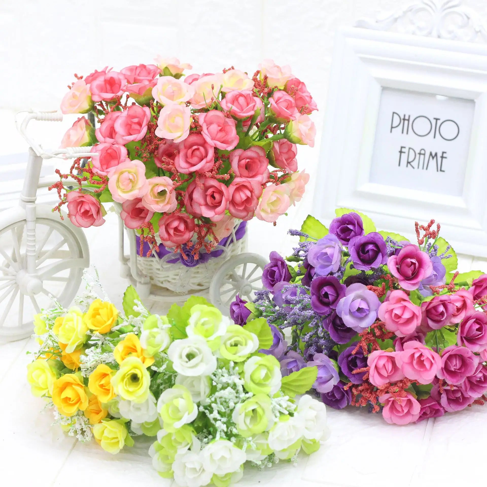 Manufacturer Hot Sale Simulation Flower Masonry Small Rose Bud Bouquets Artificial Plants Artificial Flower for Home Decor