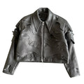 YSJY Wholesale Streetwear Custom Genuine Leather Zip up Jackets Winter Windbreaker Motorcycle Biker Embossed Leather Jacket Men