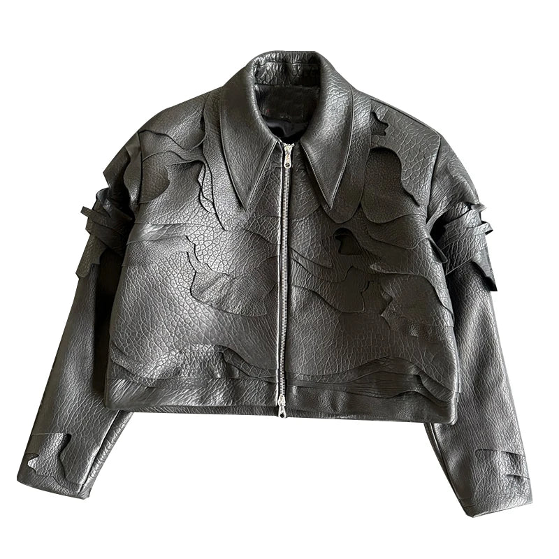 YSJY Wholesale Streetwear Custom Genuine Leather Zip up Jackets Winter Windbreaker Motorcycle Biker Embossed Leather Jacket Men