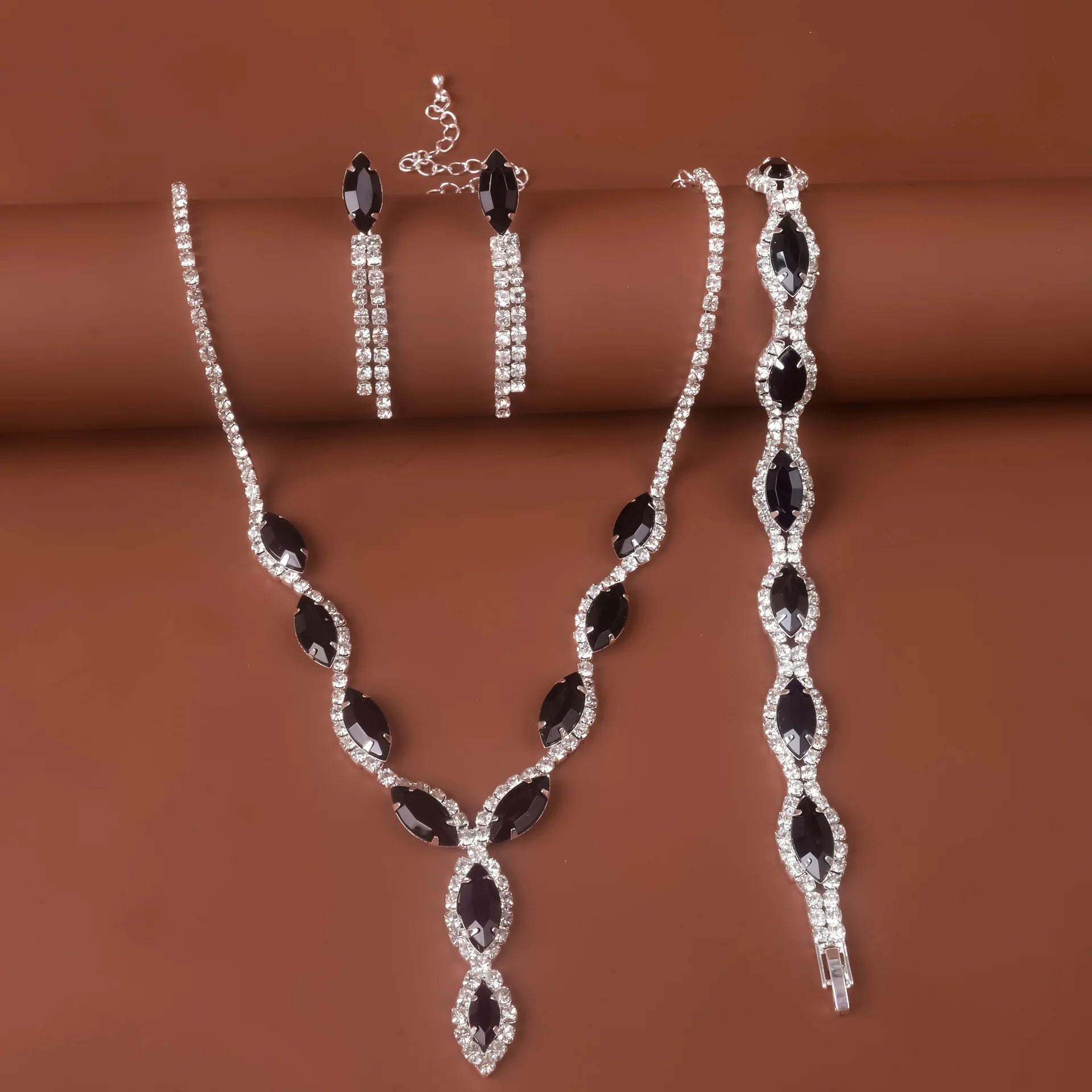 Crystal Bridal Wedding Jewelry Set Women Silver Color Rhinestone Necklace Long Earrings Set Dress Accessories Bridesmaid Jewelry