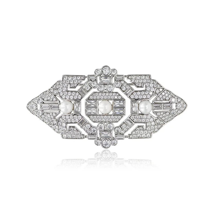 Bulk Brand Brooch in Stock Freshwater Pearl Zirconia Brooch 925 Silver Jewelry Fashion Wedding Invitationl Brooch