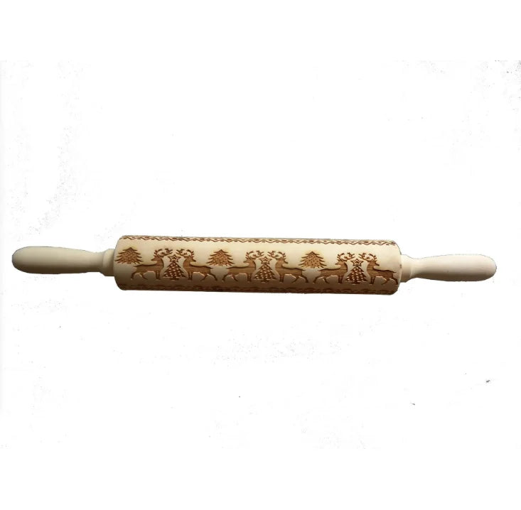Custom Professional Solid Wood Rolling Pin Laser Carved Santa Elk Design Eco-Friendly Mutoulao Brand for Pastry & Bakery Use