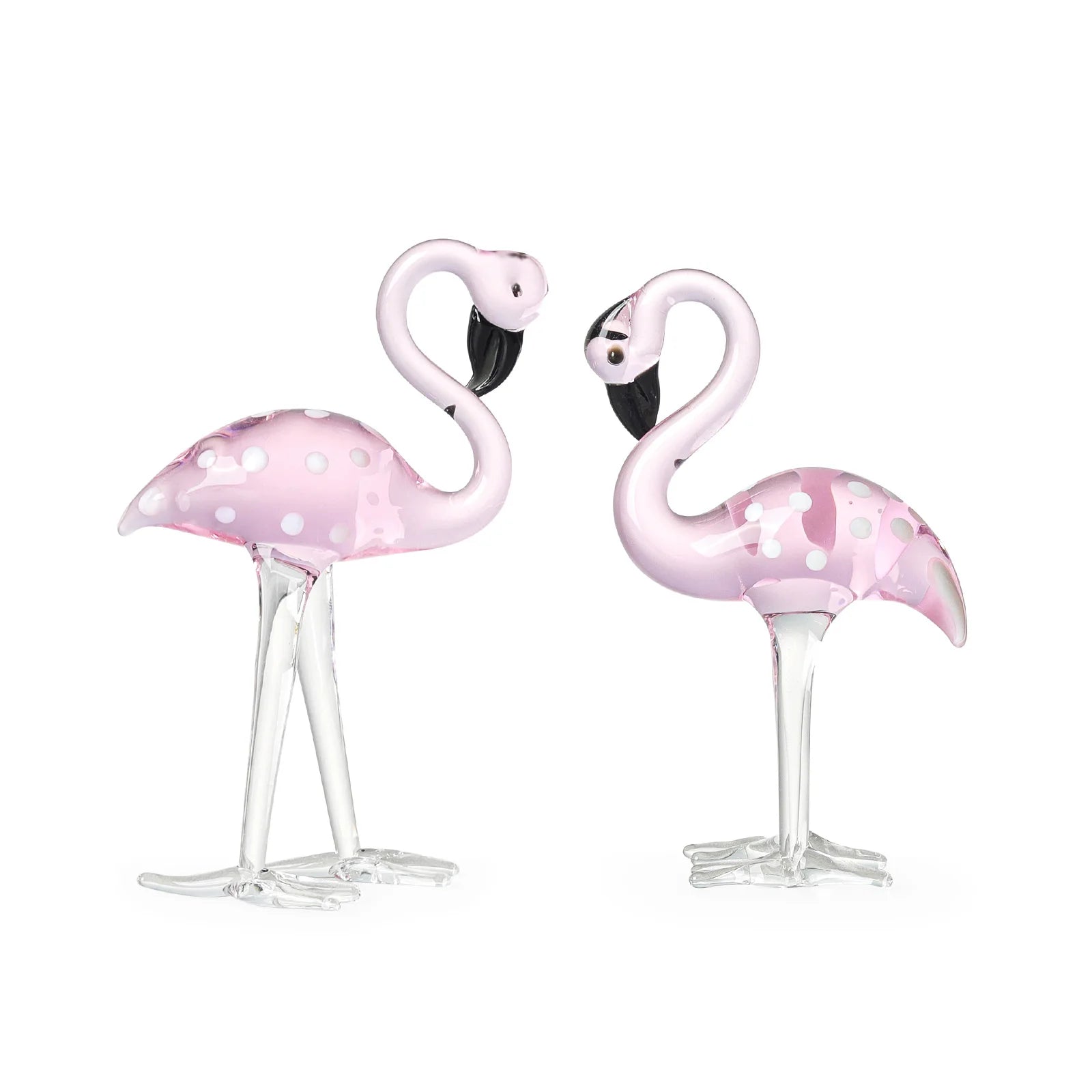 2pcs Glass Flamingo Souvenir Handmade Art Decor Pink Figurine Animals Collection Table Home Decoration