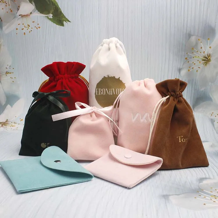 Factory Pink Flannelette Stock Jewelry Headpiece Bag Velour Storage Drawstring Soft Fabric Bundle Pocket Pouch