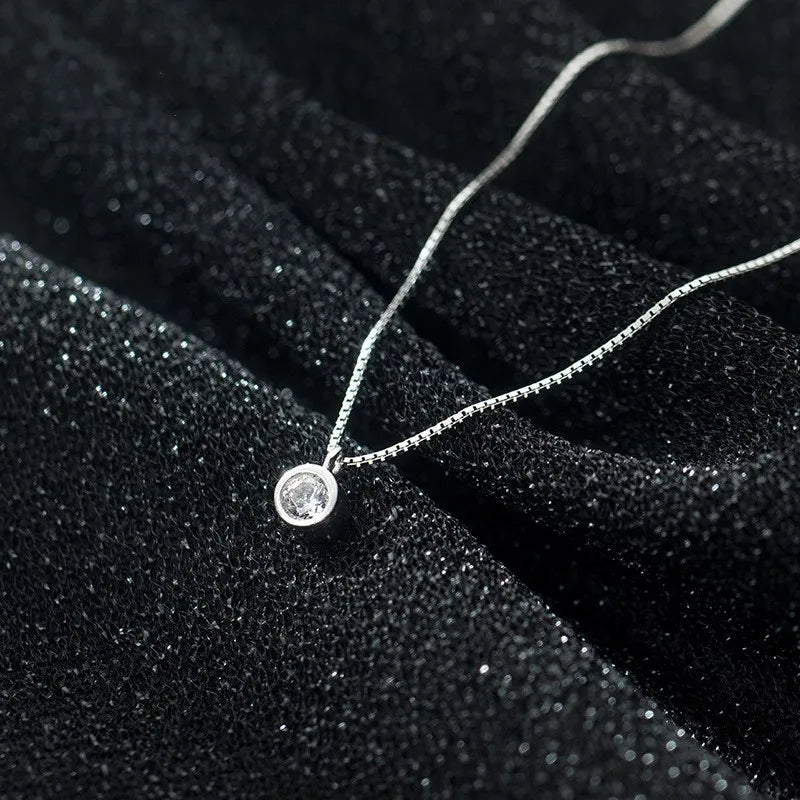 Small Round Zircon Pendant Charm Collares 925 Sterling Silver Necklaces Fine Jewelry for Women