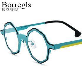 Borregls Colorful Titanium Glasses Frame Women New Designer Retro Polygon Eyeglasses Men Spectacle High Quality Optical Eyewear