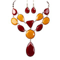 Vintage Classic Jewelry Set Stone Resin Necklace Earrings Set Party Ornaments Multilayer Ruby Agate Natural 1 Piece Beads Chains