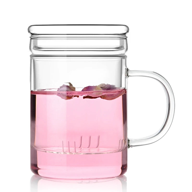 Transparent Borosilicate Glass Tea Cup with Infuser Strainer Lid-450ml Capacity Eco-Friendly Business Gift
