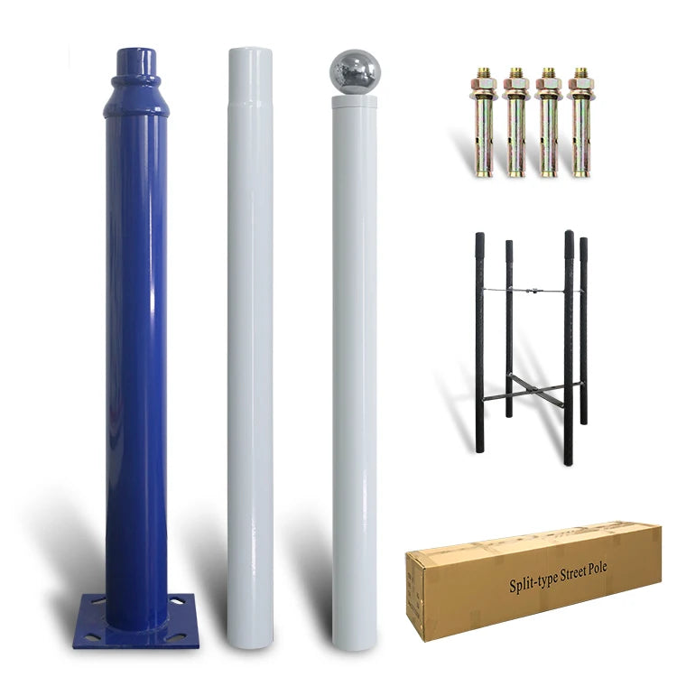 Customized 3M 4M 5M Metal Steel Iron Garden Lamp Pole Easy to Transport Split Non-removable Solar Street Light Poles