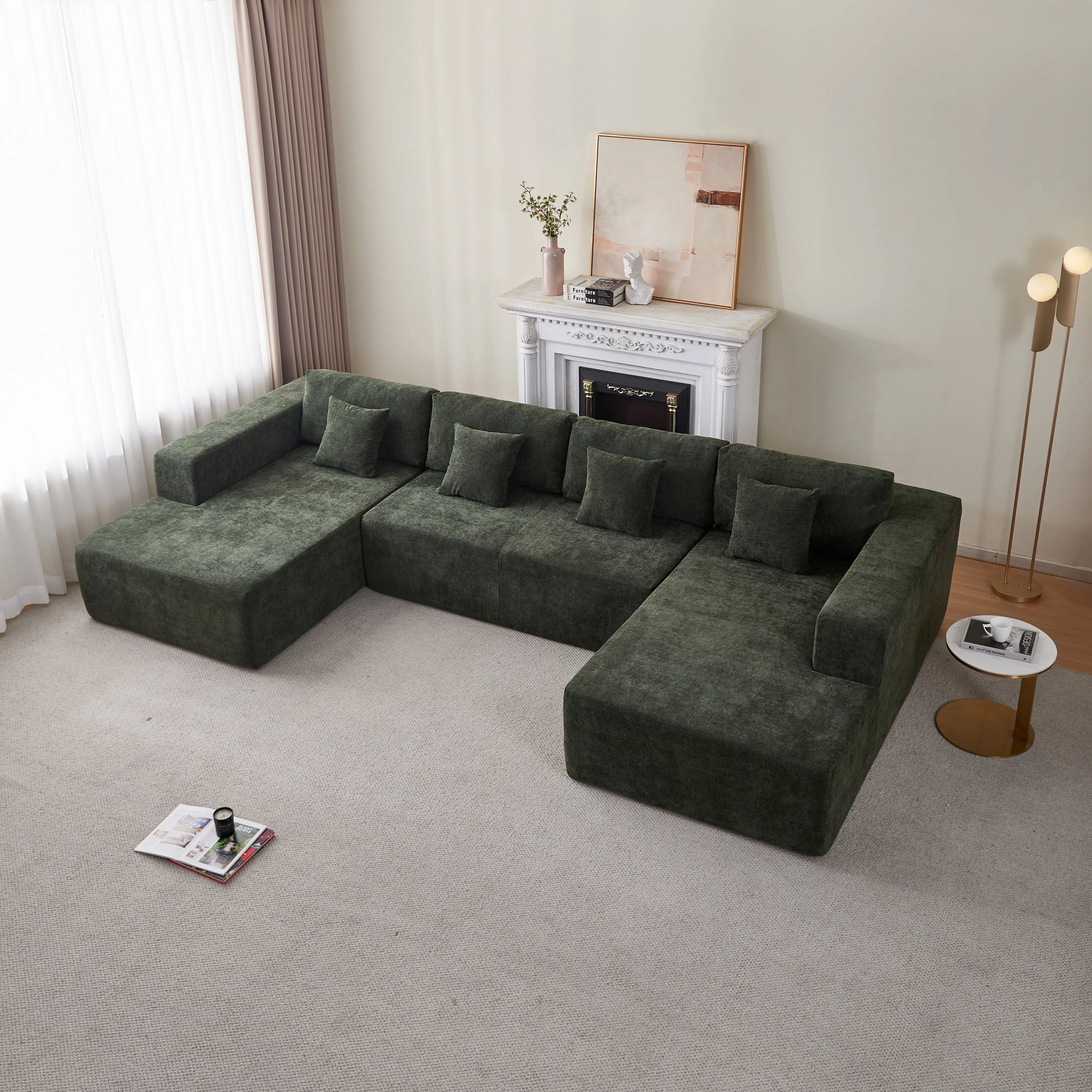 American 6-Seater U-Shape Vacuum Compressed Fabric Sofa Set Foshan Green Villa Park Application with Free Shipping
