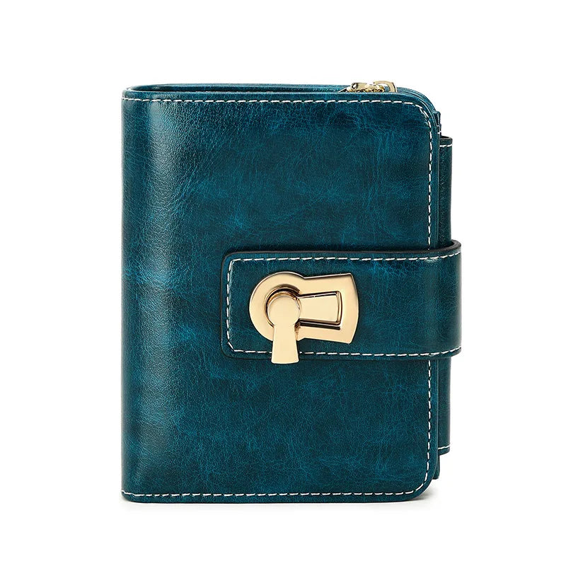 New Design RFID Blocking Card Holder Case Trifold Coin Pocket Purse Women Leather Short Wallet With Zipper