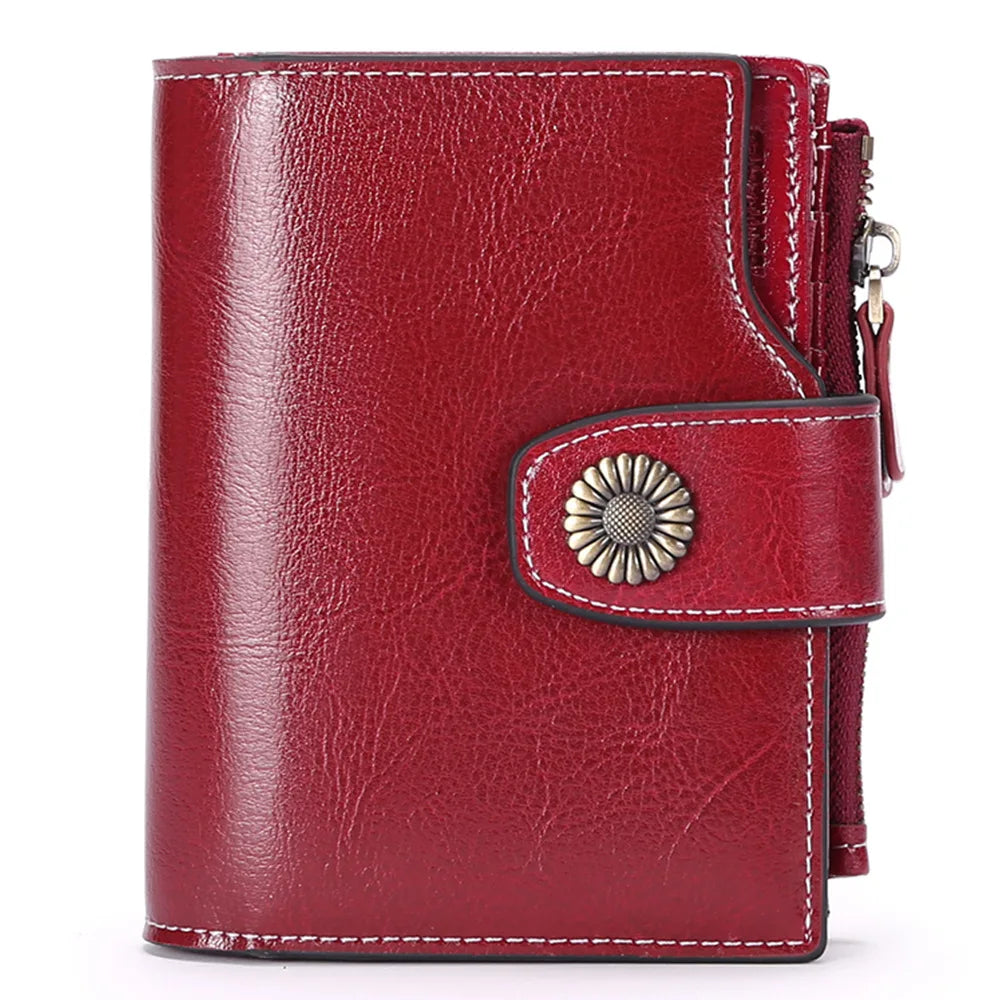Luxury Trifold RFID Blocking Genuine Leather Folding Modern Short Wallet Credit Card Holder Mini Money Clips Woman's Wallets
