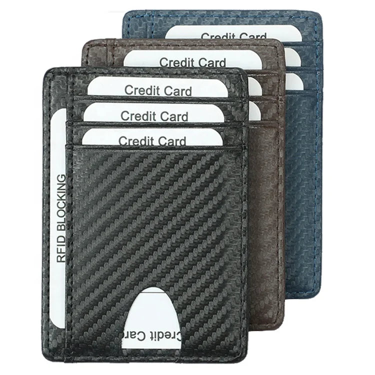 Custom Logo Push up Card Holder Men and Women Slim Leather Carbon Fiber RFID Wallet