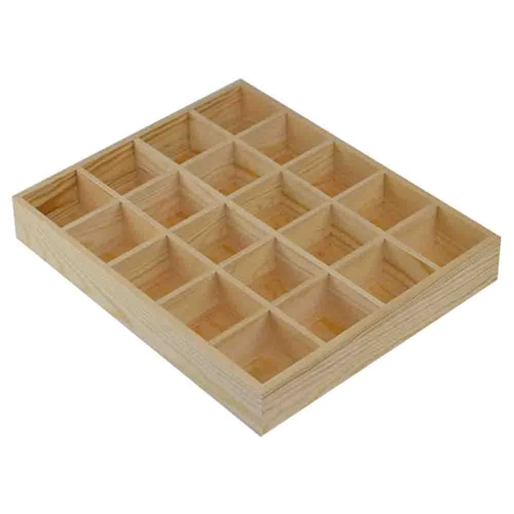 Multifunctional Rectangle Wooden Display Box with Square Compartments for Crafts Storage and Table Top Display