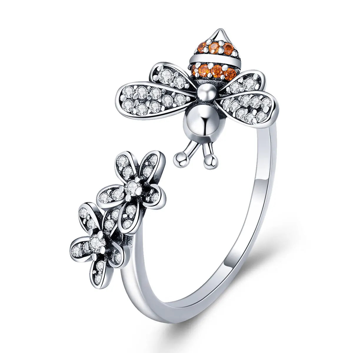 Factory 925 Sterling Silver Trendy Bee & Daisy Flower Finger Rings for Women Adjustable Size Valentine Gift Jewelry SCR422