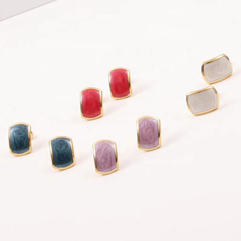 New Arrivals Women Fashion Simple Design Creative Dainty Jewelry 18k Gold Plated Stainless Steel Enamel c Shape Earrings