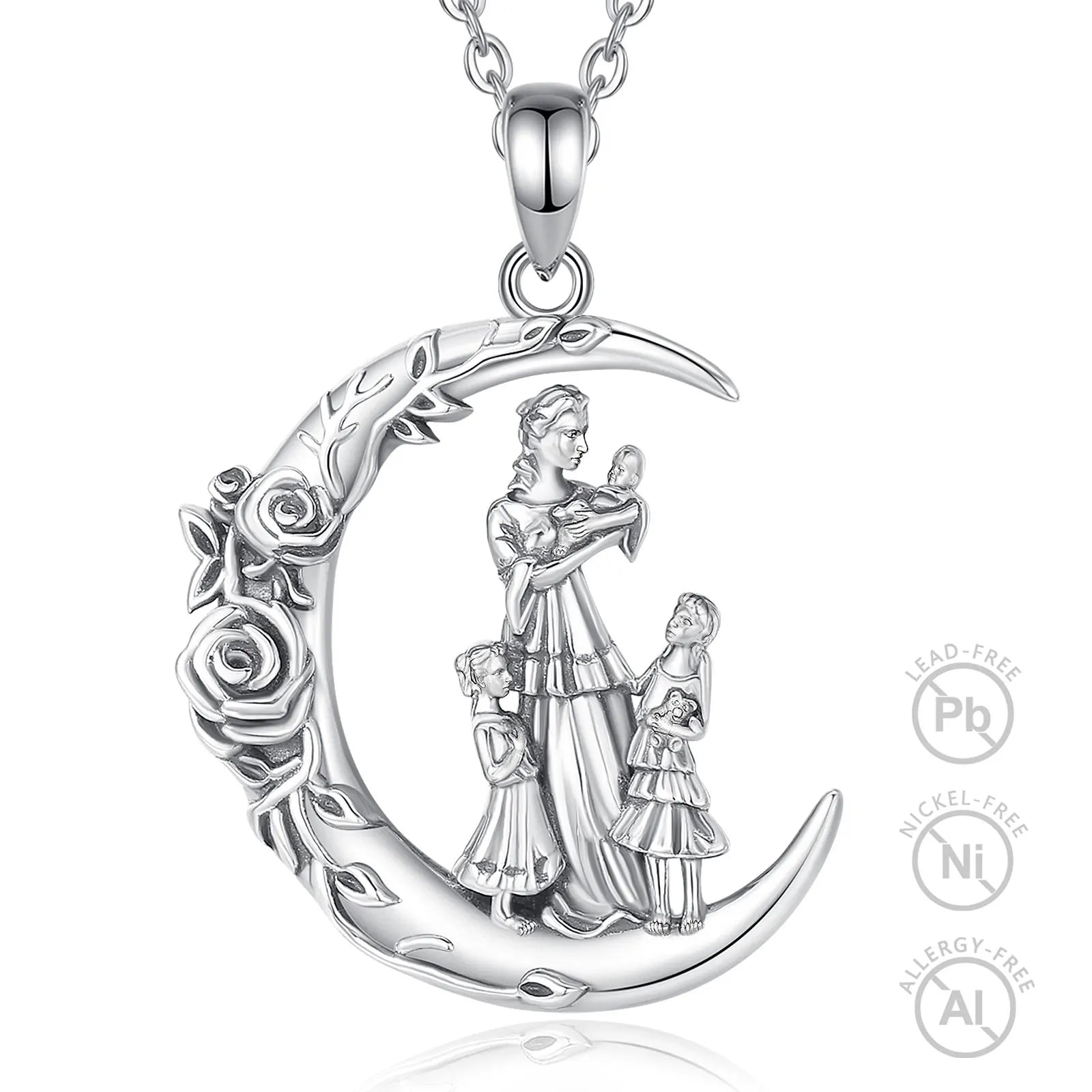 Merryshine Mothers Day Gifts S925 Sterling Silver I love You Mom Mother and Child Pendant Necklace for Mom