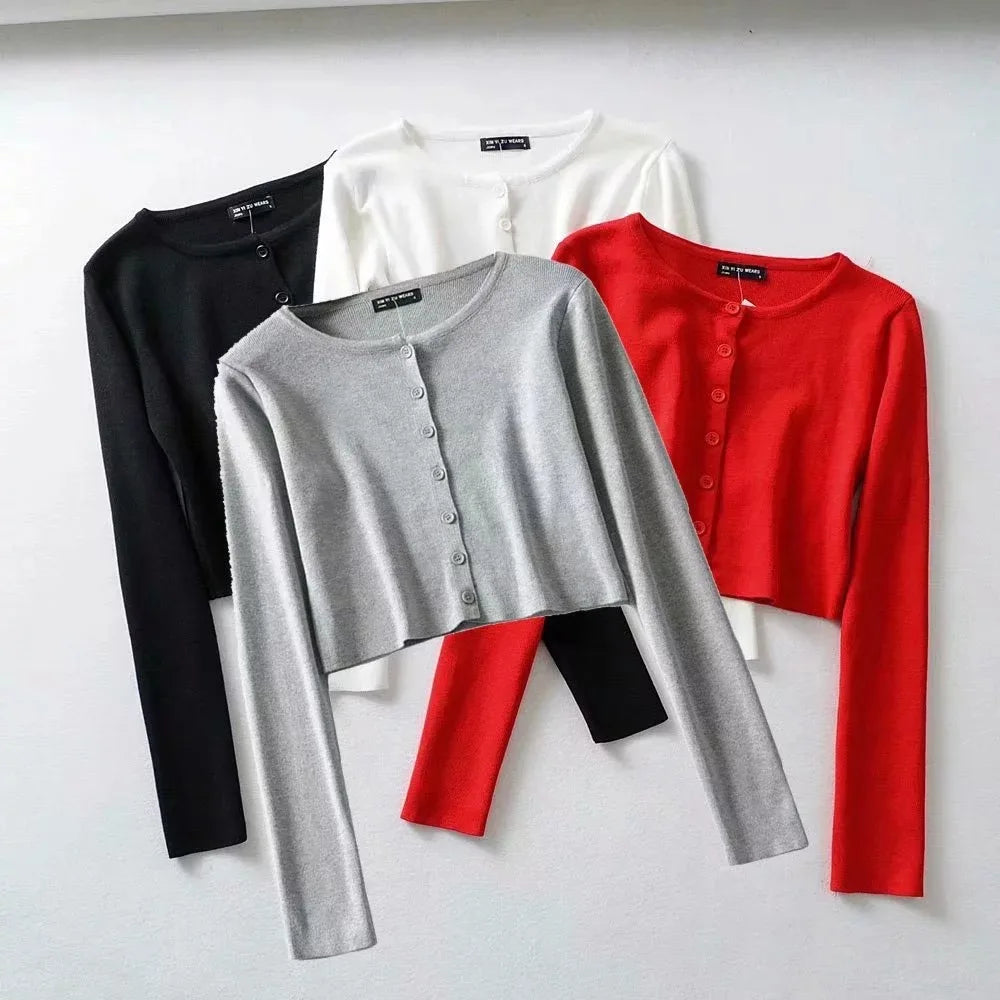 Fall  Fashion Womens Basic Cardigans Long Sleeve Knit Sweaters Raver Cropped Top Korean Vintage Solid Slim Cardigans