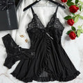 Women Sexy Lace Lingerie Transparent Erotic Underwear Women Hollowed Out Home Skirt Two-Piece Set