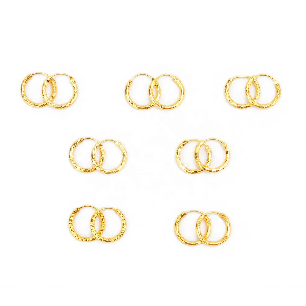 Jinxiuxing Huggie Hoop Earrings 24k Gold Plated Circle Fashion Earring Hoops Gold Filled Solid Earring Women Wholesale