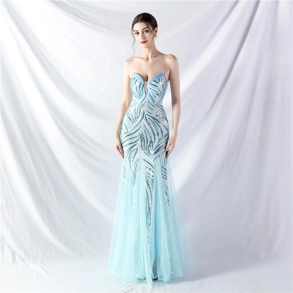 31812# New Heavy Bead Stitching Mesh Ultra Dense Sequin Evening Dress