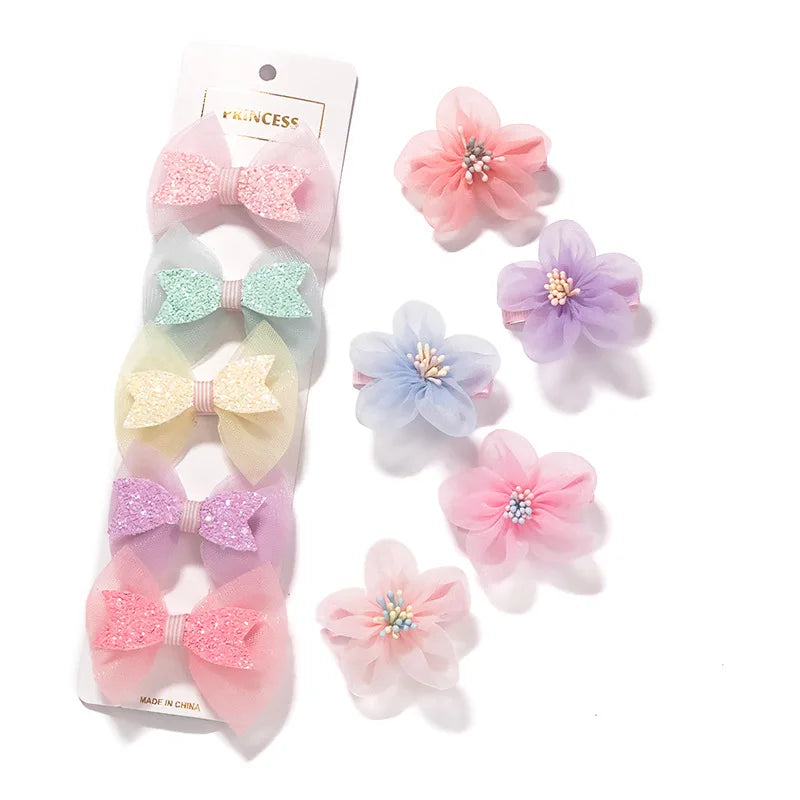 5pcs/set Wholesale Net Yarn Hairpin Children Girl Bangs Clip Bow New Design Hair Accessories