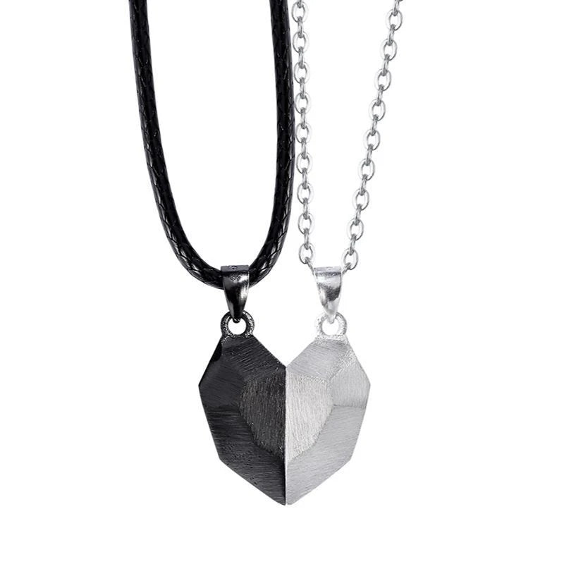 Best Wish Stone Love Forever Black White Heart Pendant Couple Necklace Magnetic Wholesale
