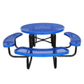 Outdoor Commercial  Round 8 Seater Expanded Metal Picnic Table Garden Furniture Steel Dining Table Patio Coffee Table with Bench