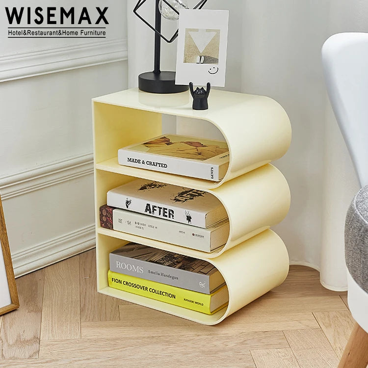 WISEMAX FURNITURE Modern Living Room Furniture Acrylic Side Table Magazine Rack Beige Plastic 3 Drawers Coffee Table for Home