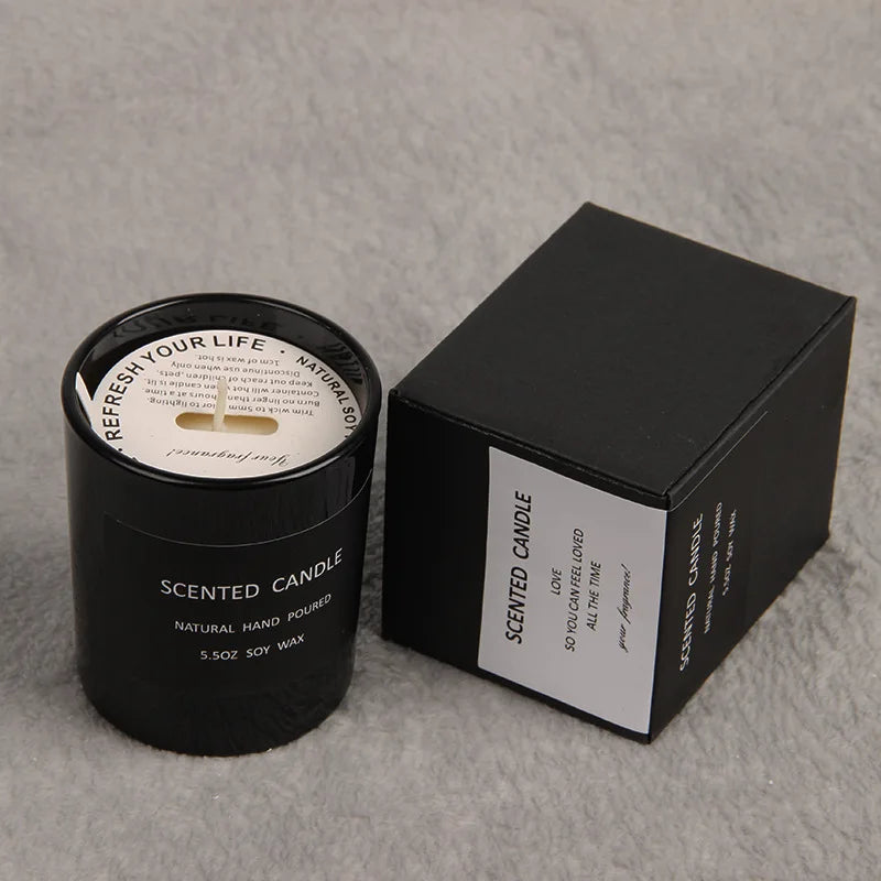 100% Natural Soy Bean Wax Aromatherapy Luxury 10OZ Black Glass Jar Custom Aroma Scented Candle Gift Set