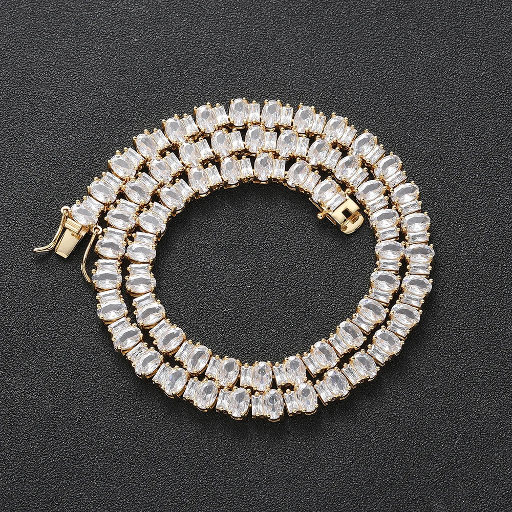 BC149 Brass Men Necklace Cubic Zircon Tennis Chain Necklace Oval and Rectangle CZ