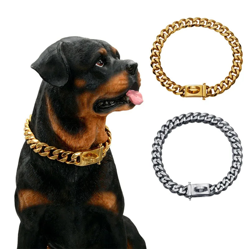 15MM Wholesale Hot Selling Golden Sliver Pet Chains No Pull Pug French Bull Stainless Steel Dog Collars