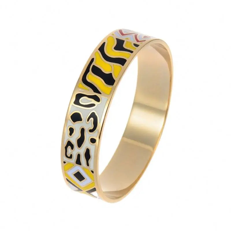 SY Customized Stainless Steel Gold Enamel Bracelet Bangles with Leopard Pattern Design Jewelry Women Gift