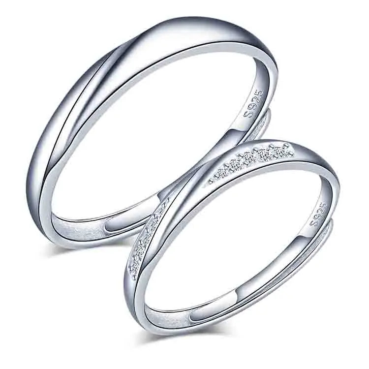 925 Silver Resizable Couple Rings for Men and Women Romantic Style for Wedding Party and Anniversary