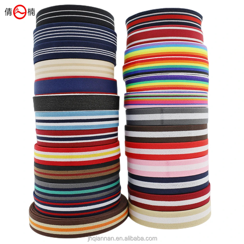 25mm 1 Inch Color Striped Polyester Blend Jacquard Elastic Waist Belt Strap for Garment Accessories