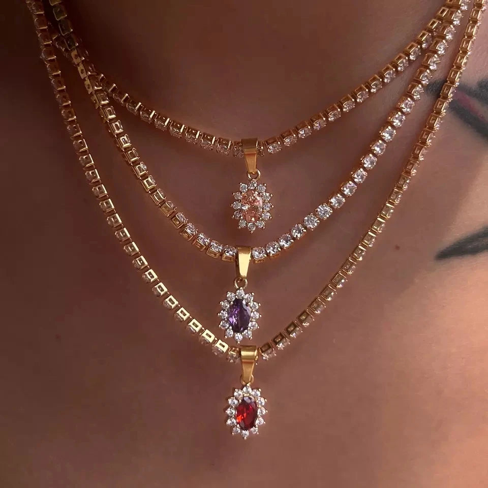 INS Iced Out Tennis Necklace Full Pava Cubic Zircon Diamond Chain Necklace Aaa Crystal Diamond Choker Zircon Pendent Necklace