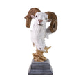 Handmade Ram Bust Resin Sculpture with Curved Horns Realistic White Goat Head on Wood Base Rustic Home Office Decor