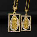 Popular Hiphop square Frame Religious Charm Cubic Zirconia Virgin Mary Stainless Steel Pendant Necklace
