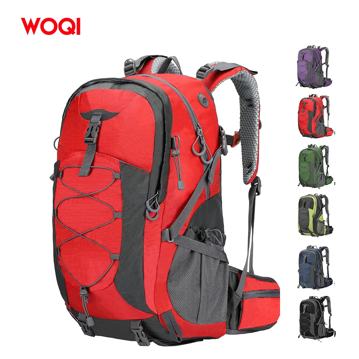 WOQI Wholesale 40L/50L Capacity Waterproof Hiking Backpack with Rain Cover for Camping