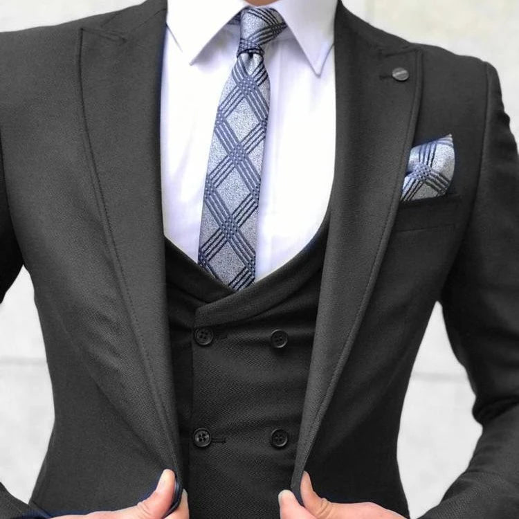 Latest One Button Handsome Groom Tuxedos Men Suits Black Blue Wedding/Prom/Dinner Best Man Blazer(Jacket+Pants+Vest)