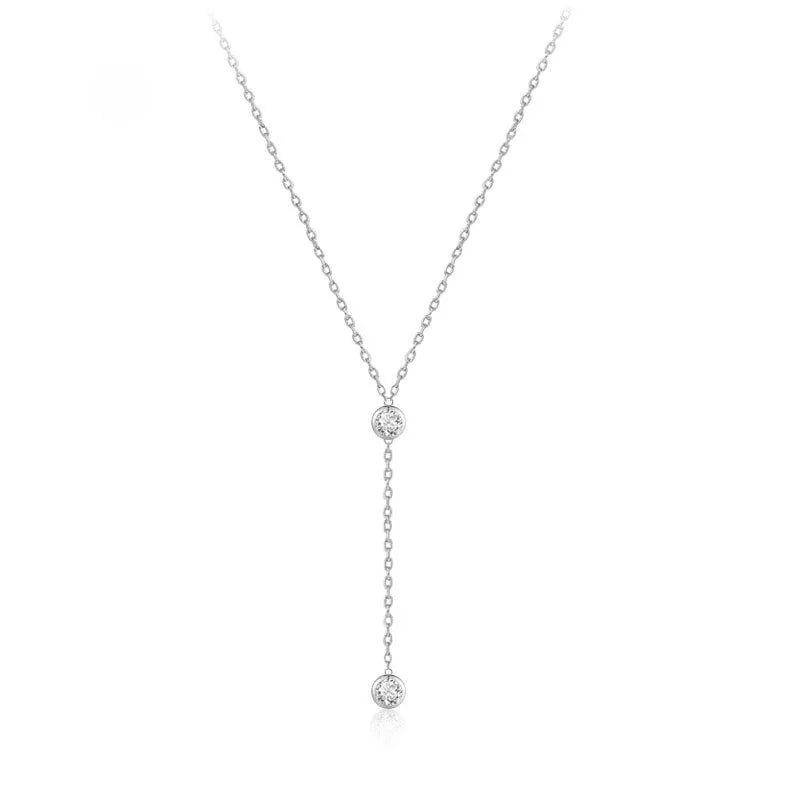 Original 925 Sterling Silver Long Tassel Round CZ Chain Necklace for Women Wedding Party Jewelry
