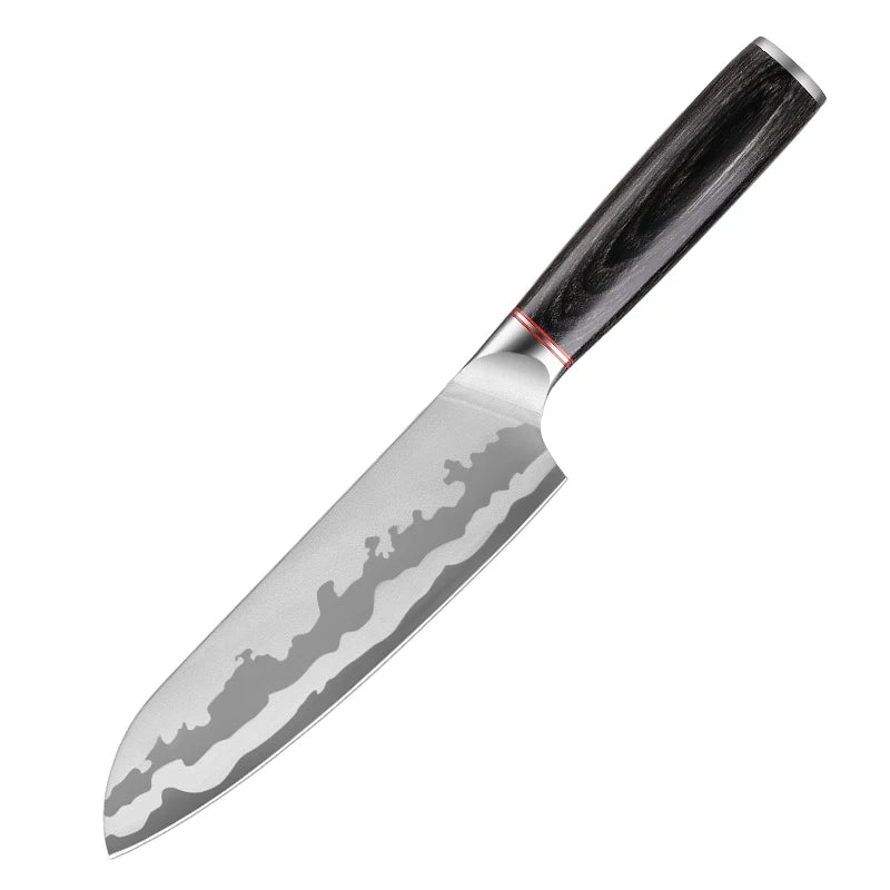 7 Inch Forged Stainless Steel Fruit Vegetable Kitchen Santoku Knife Professional Chef Knife with Pakkawood Handle
