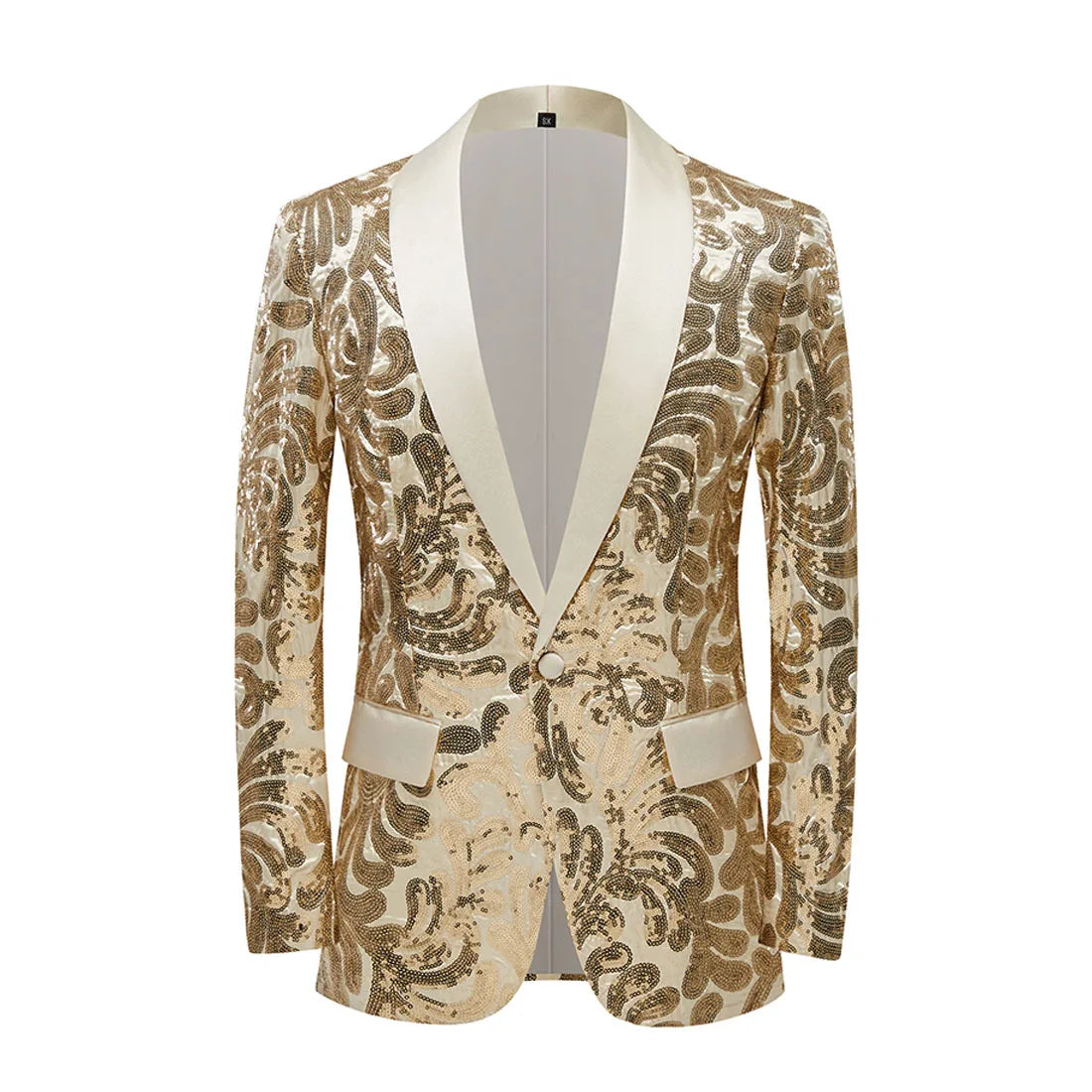 Youth Green Sequins Men's Suit Solid Color Fashion Sequined Long Sleeve Shawl Lapel Casual Suit Coat Jacket Out Wear