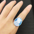 Elegant Ladies Vintage Jewelry 925 Sterling Silver Rings Green Blue Black Natural Agate Oval Cameo Adjustable Fashion Rings New