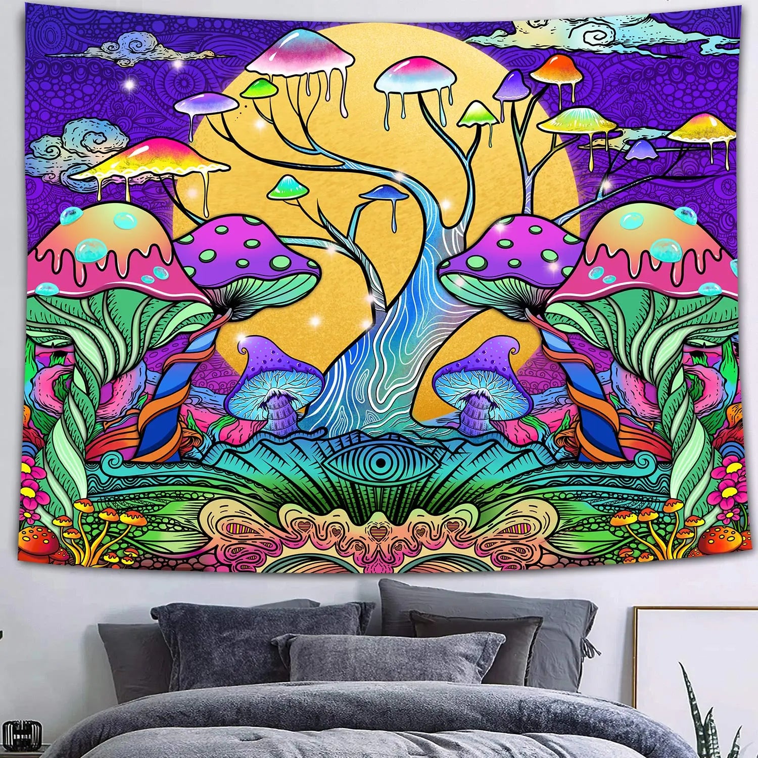 Mysterious Viking Tapestry Christmas Design Home Decor Bohemian Style Psychedelic Scene Hippie Blanket 100% Cotton/Polyester