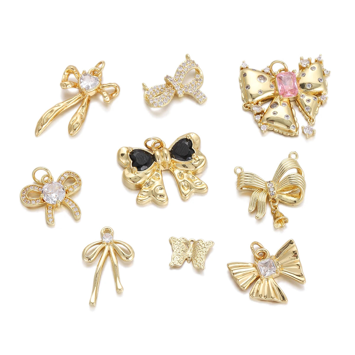 Fashion Zircon Butterfly Bow Charms Pendant for DIY Necklace Bracelet Jewelry Making Gift for Women Accessories