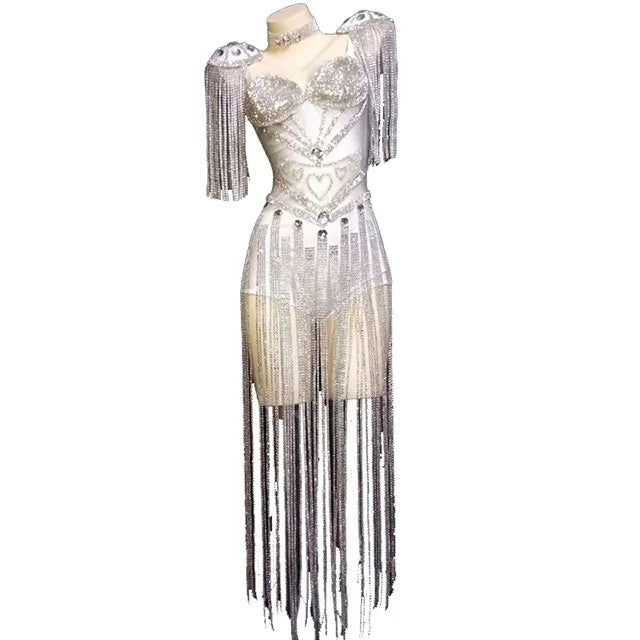Sexy Leotard Sparkly Tassel Outfit Celebrate Costume Stage Party Singer Dance Wear Fringes Leotard Customized Make Costume